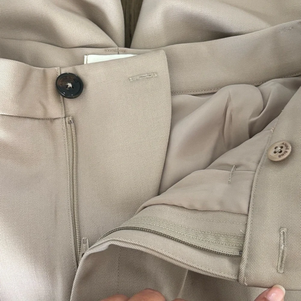 New Anine Bing‎ Carrie Pant Pleated Wide Leg in Taupe Tan Size 40